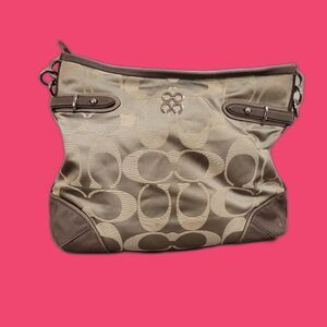 COACH "Colette" Signature Sateen Shoulder Hobo Bag Beige/Grey & Silver (16408)